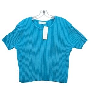 Willow Ribbed Crop Top‎ Short Sleeve Women's XL Blue Casual Cotton Knit USA NWT